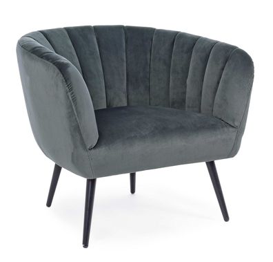 Sessel Lirva in Samt-Optik, modern gepolstert, grau, Metallgestell, bequeme Armlehnen