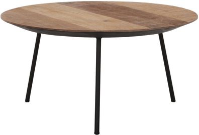 Couchtisch Jupiter aus Teakholz, modern und rund, Natur, Metallgestell schwarz, Ø 60