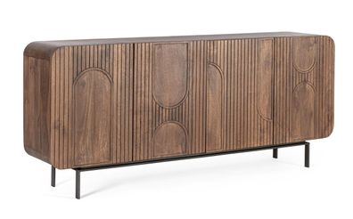 Sideboard Saris aus Mangoholz, modern mit Metallgestell, Braun, 180 cm, Türen mit Mag
