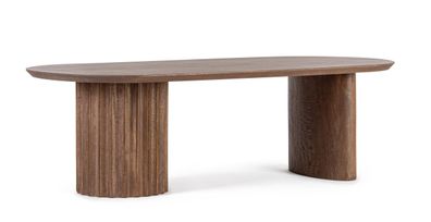 Couchtisch Saris aus Mangoholz, modern, oval, Braun, 130 cm, markante Grillen-Verarbe