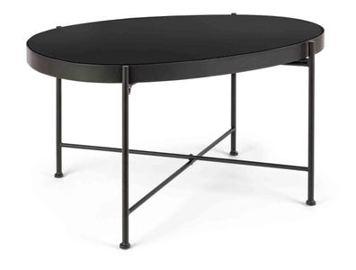 Couchtisch Shidara aus Metall mit Glasplatte, modernes Design, Schwarz, 70x46 cm