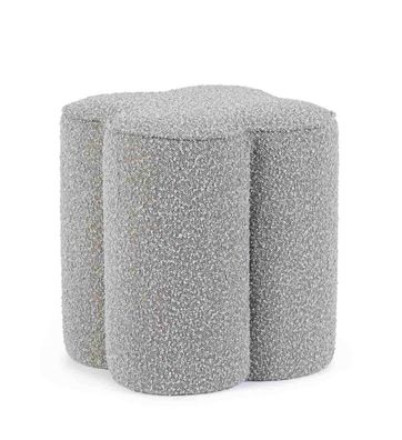 Pouf Atino aus Boucle-Stoff, rund und gepolstert, modernes Design, grau, von Bizzotto