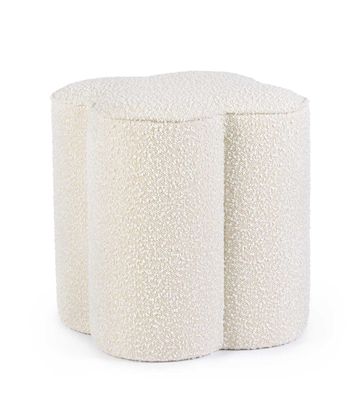 Pouf Atino aus Boucle-Stoff, rundes Design, moderner Stil, cremeweiß natur, weich gep