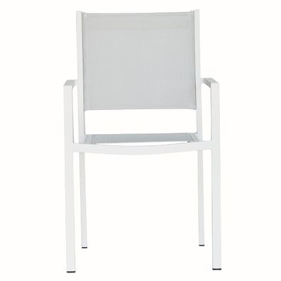 Stuhl Aria aus Aluminium und Textilene, stapelbar für Outdoor, modern in Weiß Silberg
