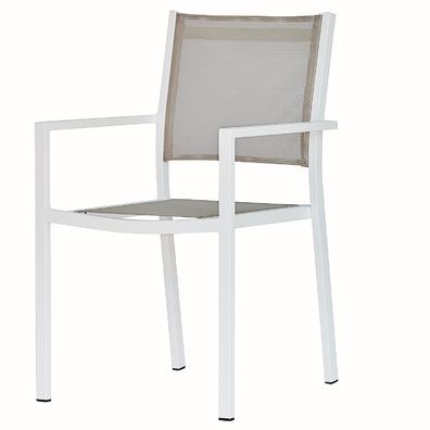 Stuhl Aria, aus Aluminium und Textilene, stapelbar, Outdoor, weiß taupe, pflegeleicht