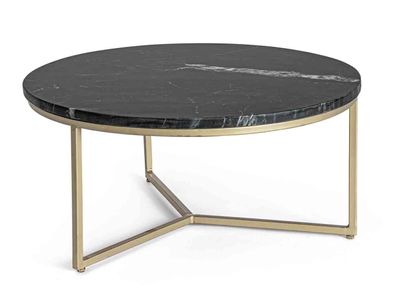 Beistelltisch Cottrep aus Marmor, rundes Design, modern, schwarz mit goldfarbenem Met