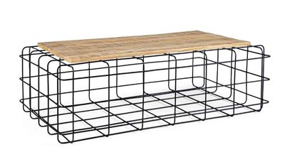 Couchtisch Silltres aus Mangoholz, modernes Design, rechteckig, natur, Gestell schwar