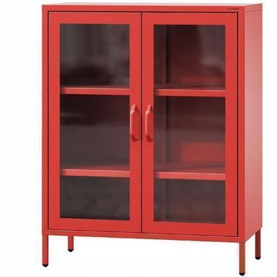 Jan Nowak kleiner Vitrinenschrank Kommode mit 2 Glastüren 80 x 101,5 x 40 cm Rot