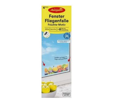 Aeroxon Fenster Fliegenfalle Insekten Mücken Fruchtfliegen 4x Leimfalle Früchtemotiv