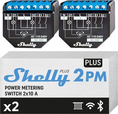 Shelly Plus 2 PM 2er Pack / Wlan 2 Kanäle Smart Relais Schalter