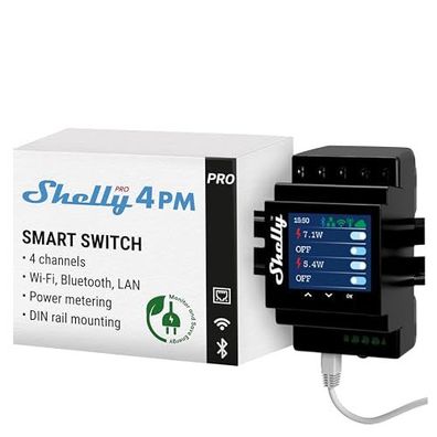 Shelly Pro 4PM – WLAN- und LAN-fähiger Smart-Relais-Schalter, 4 Kanäle, einphasig, 16