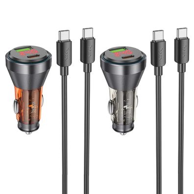 HOCO Autoladegerät USB QC 18W + Typ C 30W mit Display + Kabel Typ C auf
