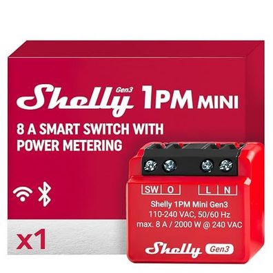 Shelly 1PM Mini Gen3 | Smart-Relaisschalter WLAN und Bluetooth 1 Kanal 8A mit Stromme