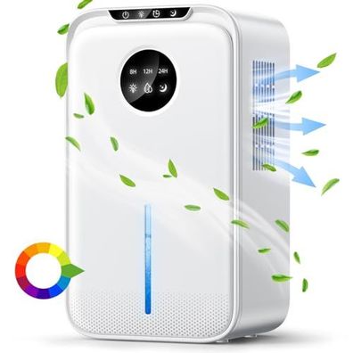 Electric dehumidifier, 2200 ml, quiet dehumidifier, timer, sleep mode, 7 color lights