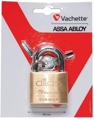 Vachette Vorhängeschloss Atlas 45 mm Messing mit 2 Schlüsseln Innen- und Außenbereich