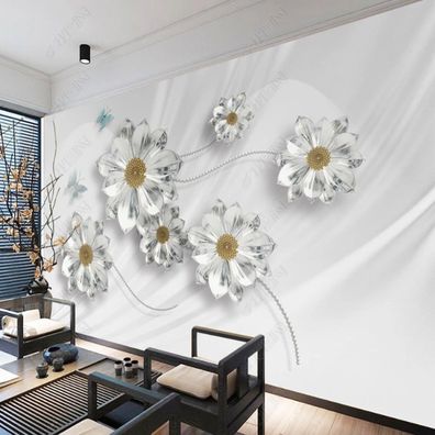 Vlies Fototapete 3D Blumen Juwelen Luxus Wandbild Wohnzimmer 10628
