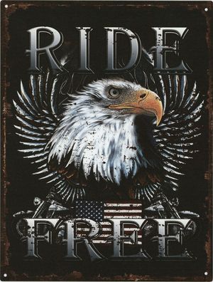 Moritz Blechschild Ride Free USA Adler 25 x 33 cm Retro Vintage Tin sign Wand