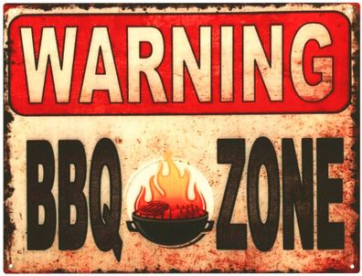 Deko Blechschild Warning BBQ Zone Grillen 25x33 Vintage Design Metall Schild