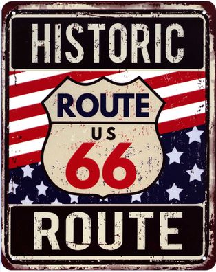 Deko Blechschild Historic Route 66 20 x 25 Vintage-Design Metall Schild