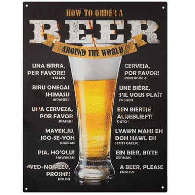 Blechschild 25 x 33 cm How To Order A Beer Around The World Bier Retro Vintage
