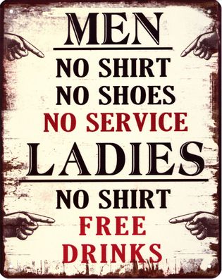 Blechschild Men Ladies no Shirt Deko Schild Aufschrift Dekoration Druck 20 x 25