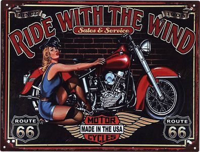 Moritz Blechschild Ride with the Wind Motor 25 x 33 cm Retro Vintage Wand