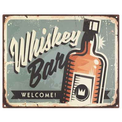 Blechschild 25 x 20 cm Whiskey Bar Welcome! Retro Vintage sign Wand Dekoration
