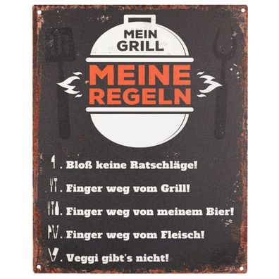 Blechschild 20 x 25 cm Mein Grill Meine Regeln Retro Vintage Wand Dekoration