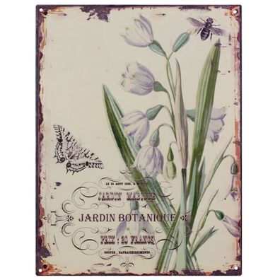 Blechschild Schneeglöckchen Jardin Botanique Botanik Blumen 25 x 33 Deko Schild