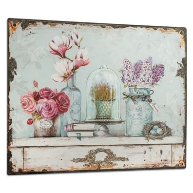 Deko Blechschild Blumen Lavendel Flowers 25x33 Vintage Design Metall Schild