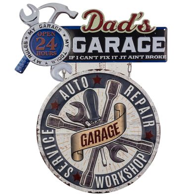 Blechschild 48 x 60 cm Dads Garage Papa Vater Werkstatt Auto Mechaniker Retro