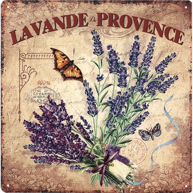 Deko Blechschild Lavendel Lavande de Provence 30x30 Vintage-Design Metall Schild