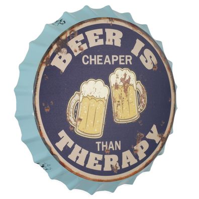 Deko Blechschild Kronkorken Beer Cheaper Therapy 2 33x33 Vintage Metall Schild