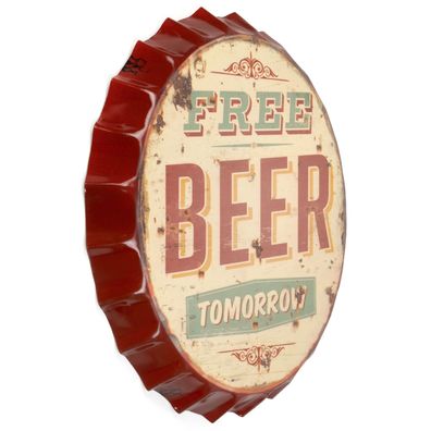 Blechschild Kronkorken Free Beer Tomorrow Deko Schild mit Druck 33 x 33