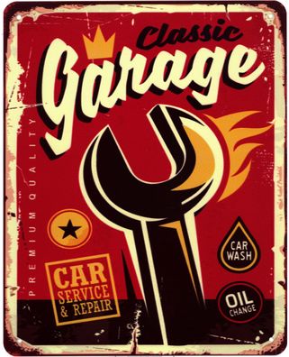Blechschild Classic Garage Car Service Deko Schild Aufschrift Dekoration 20 x 25