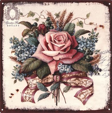 Retro Deko Blechschild Botany Rosa Rose Vintage-Design Metall Schild Geschenk