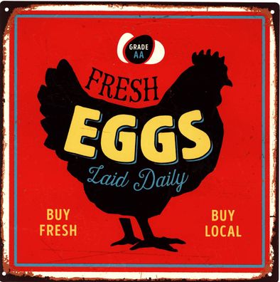 Retro Deko Blechschild Frische Eier Huhn Vintage-Design Metall Schild Geschenk