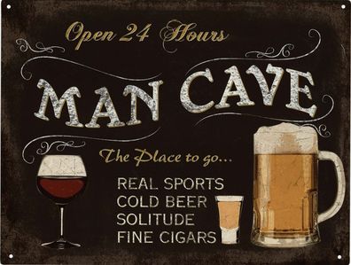 Retro Deko Blechschild Open 24 Hours Man Cave Vintage-Design Metall Schild