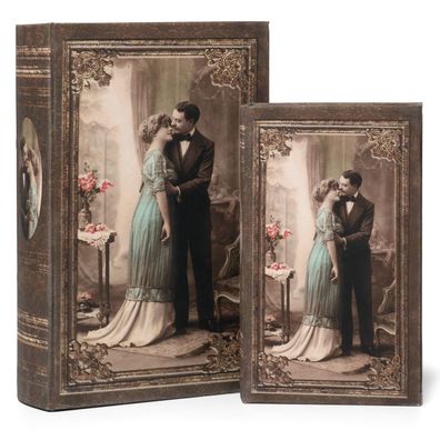 Moritz 2er Set Buchtresor Buchattrappe Deko Mann und Frau Vintage Foto Bilderrahmen