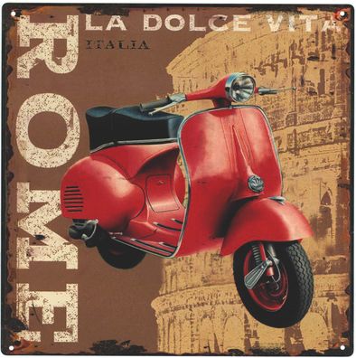 Retro Deko Blechschild Dolce Vita Rome Roter Roller Vintage-Design Metall Schild