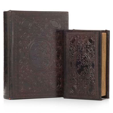 Moritz 2er Set Buchtresor Buchattrappe Deko Dunkelbraun verziert mit Ornamenten Buch