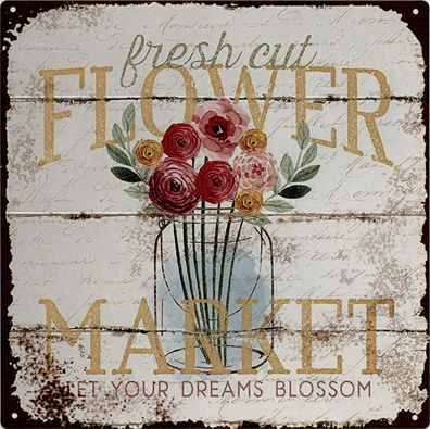 Moritz Blechschild fresh cut Flower Market 30 x 30 cm Retro Vintage Tin sign