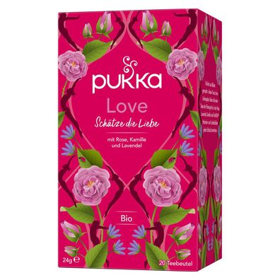 3x Pukka Pukka Bio-Kräutertee Love, mit Rose, Kamille und Lavendel, 20 Teebeutel