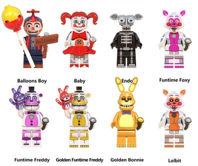 8pcs Custom Lego Fnaf Minifigures Five Nights at Freddys Foxy Chica Set Gift