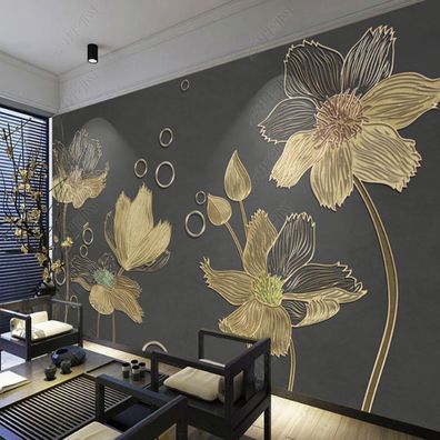 Vlies Wandtapete Gold Blumen Elegante Relief Wanddekoration 10631