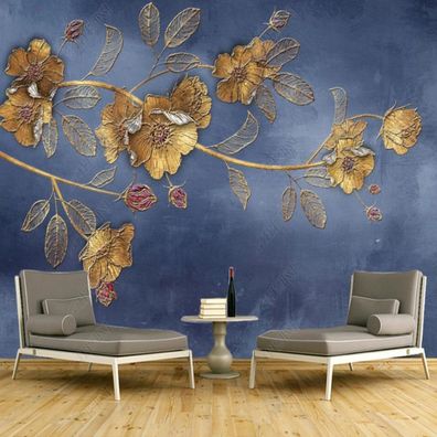 Gold Lilien Wandkunst moderne florale Wanddekoration Luxus Wandbild 10665