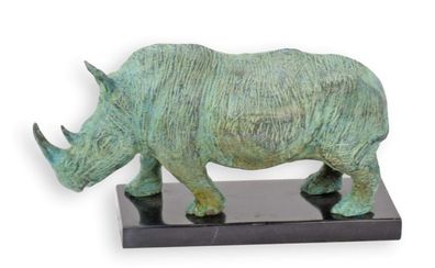 Bronzeskulptur Nashorn – altgrün Replikat Retro Design Dekoration