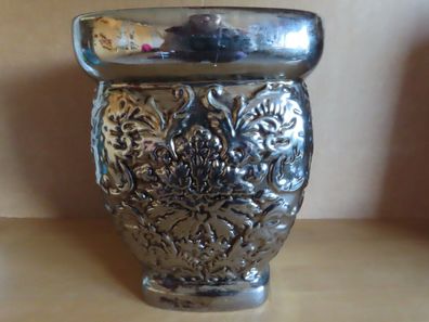 Vase Übertopf silbern Keramik viereckig Relief ca.23,5cm H