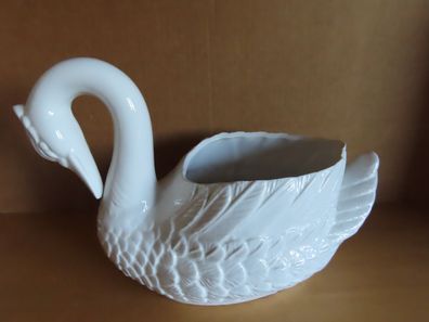 Figur Übertopf Schwan Kranisch abgewinkelter Hals weiß ca.20,5 cm H