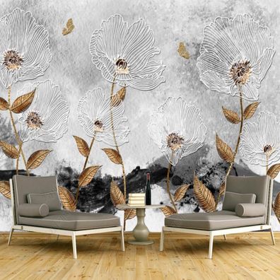 Moderne Mohnblumen Wandpaneele gold florale Wandkunst Wohnraum Deko 10679